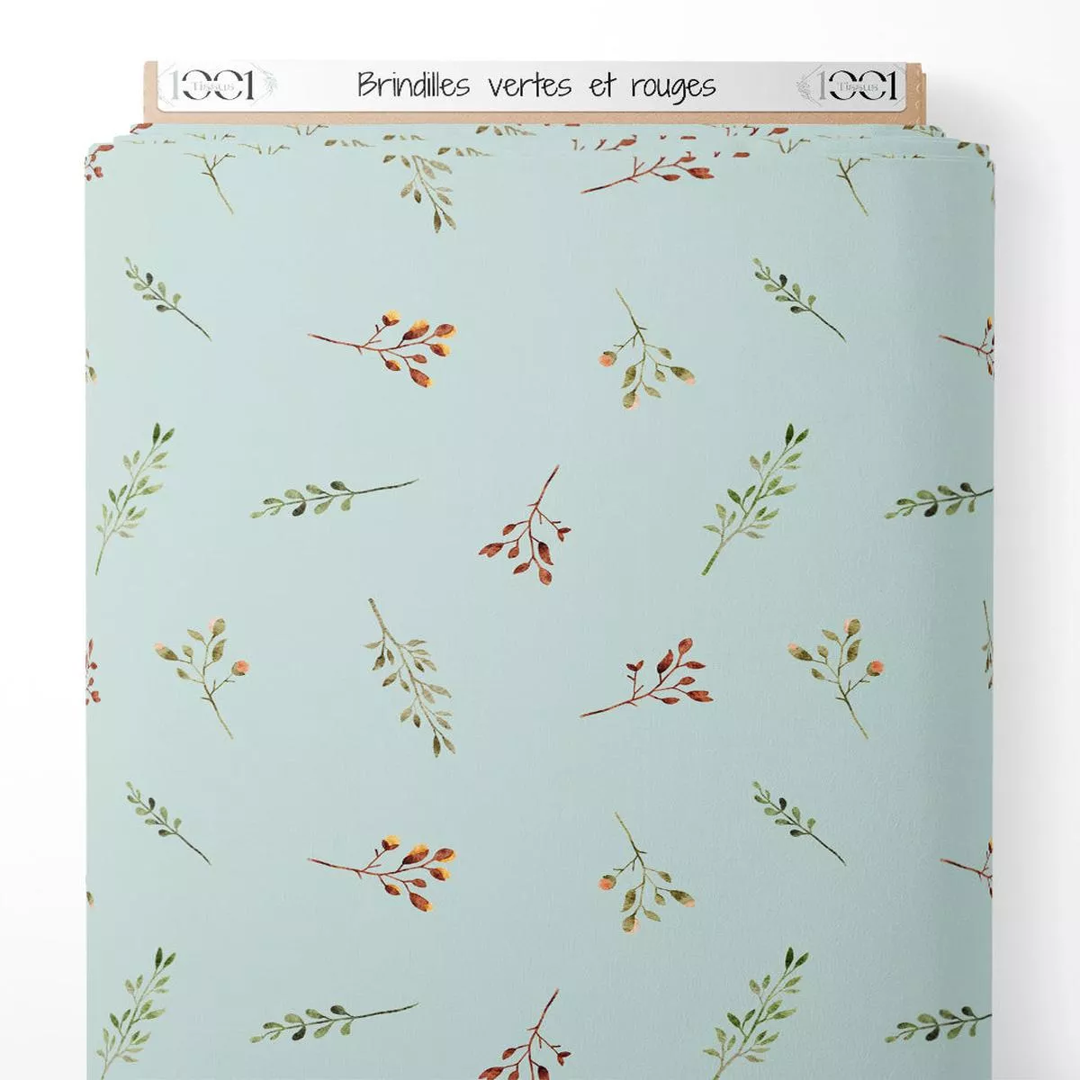 Tissu – Brindilles vertes et rouges