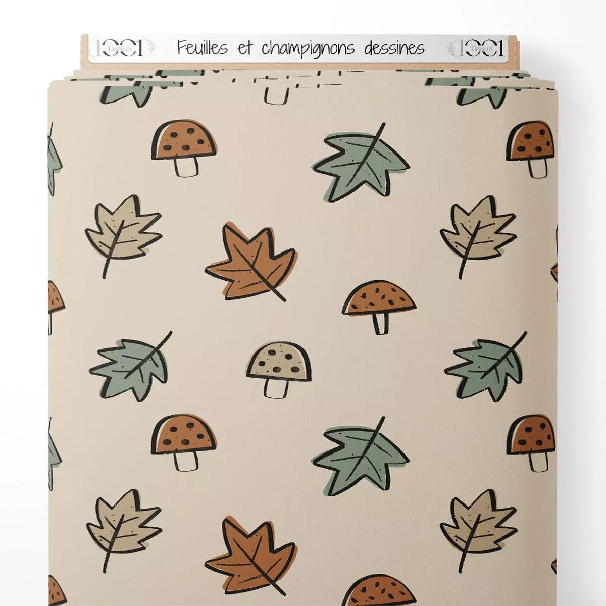Tissu – Feuilles et champignons dessins
