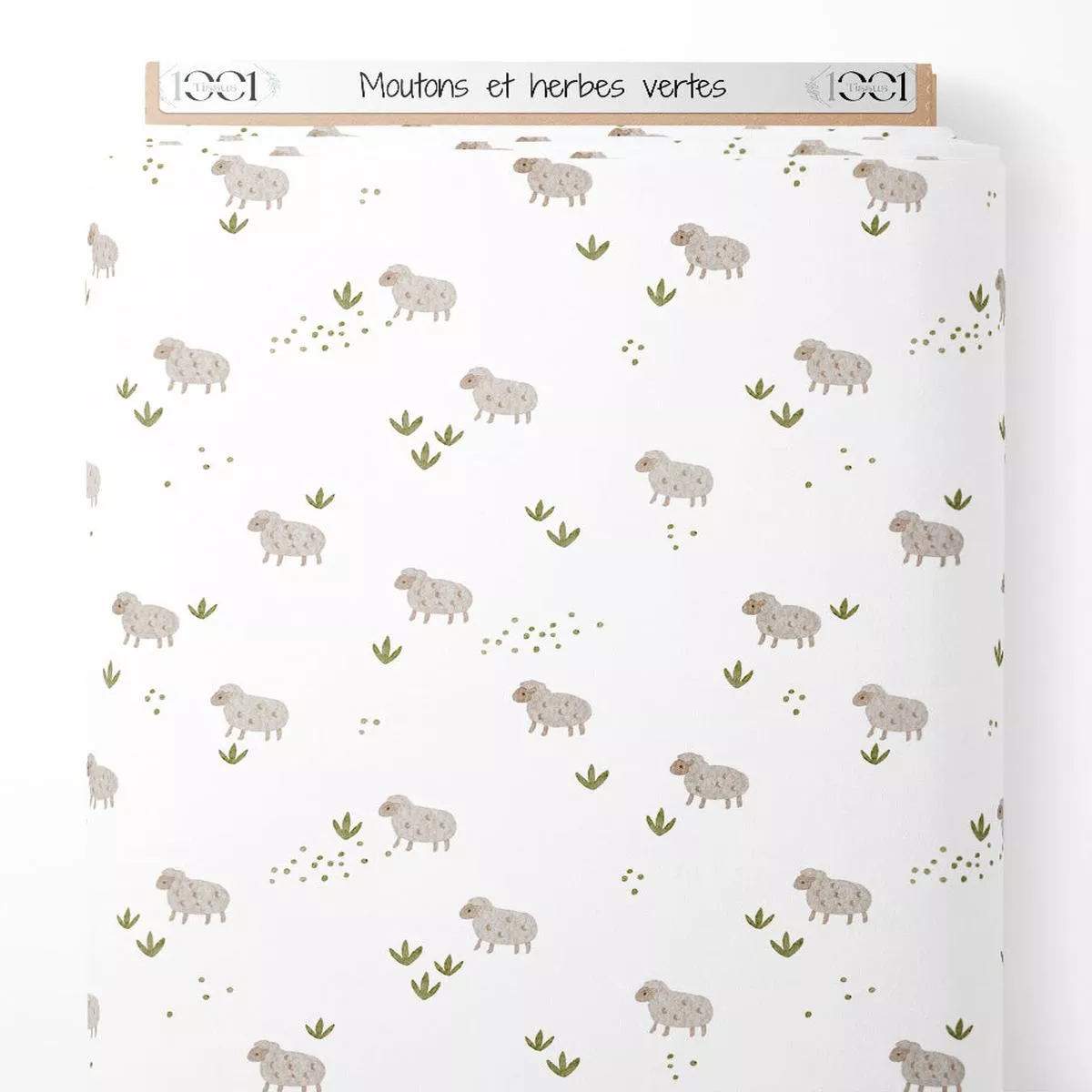 Tissu – Moutons et herbes vertes