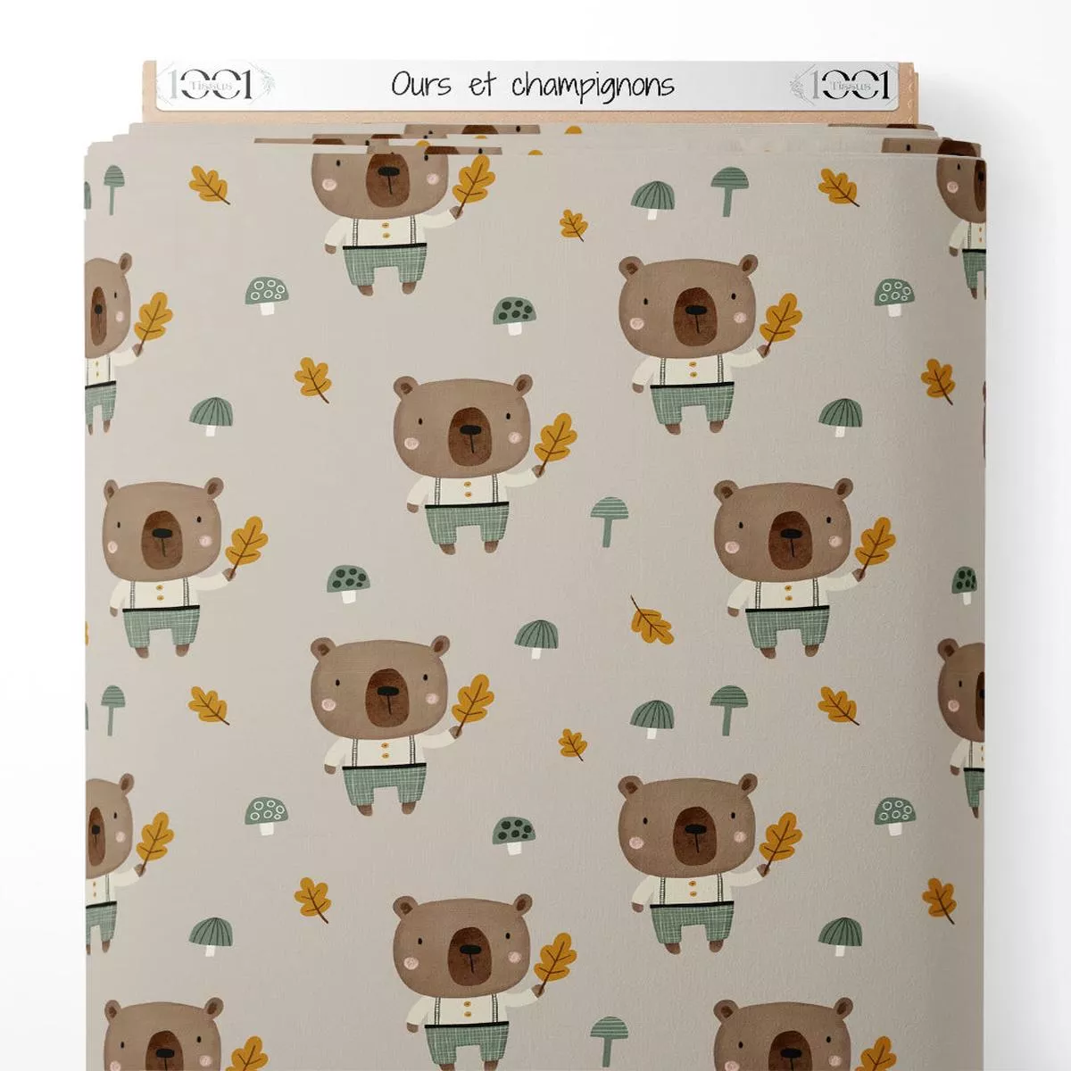 Tissu – Ours et champignons