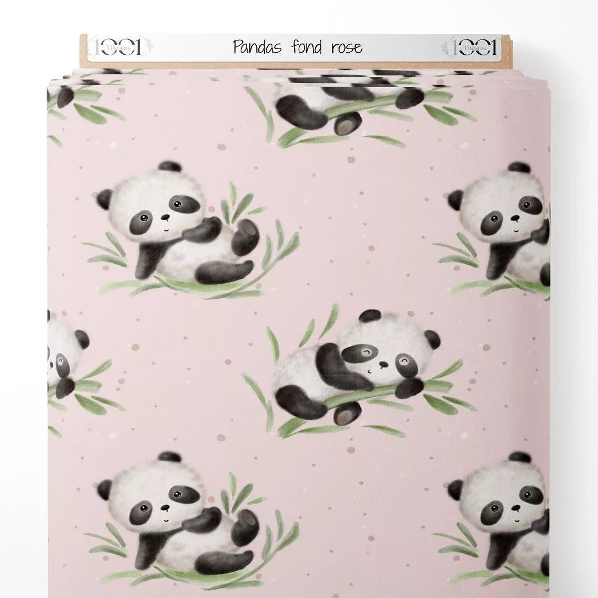 Tissu – Pandas sur fond rose