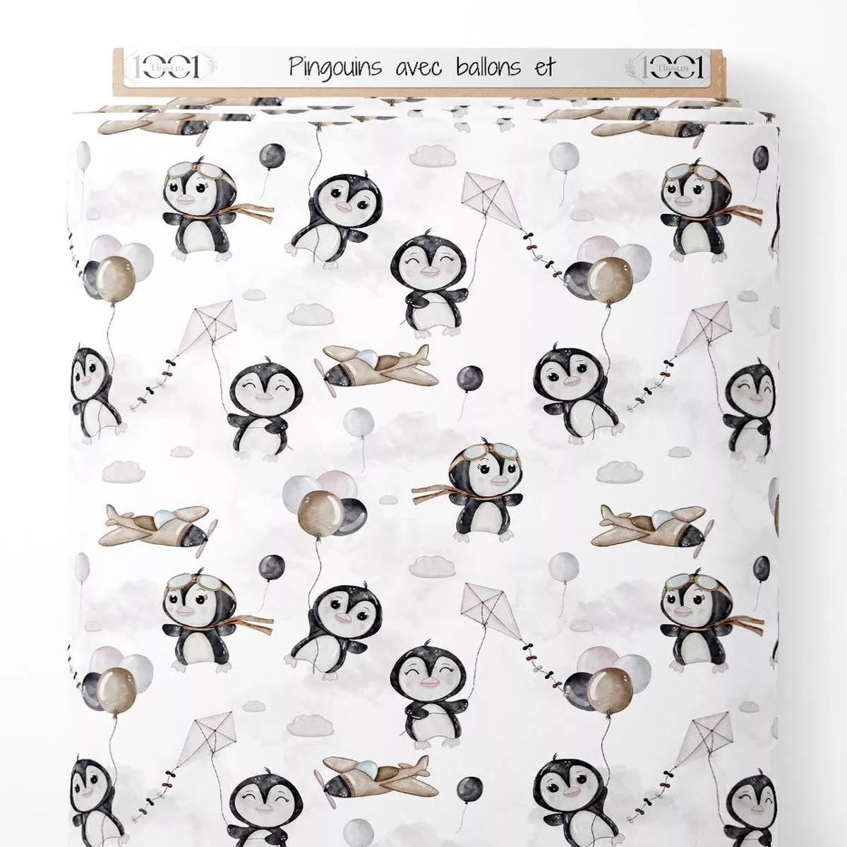Tissu – Pingouins avec ballons et