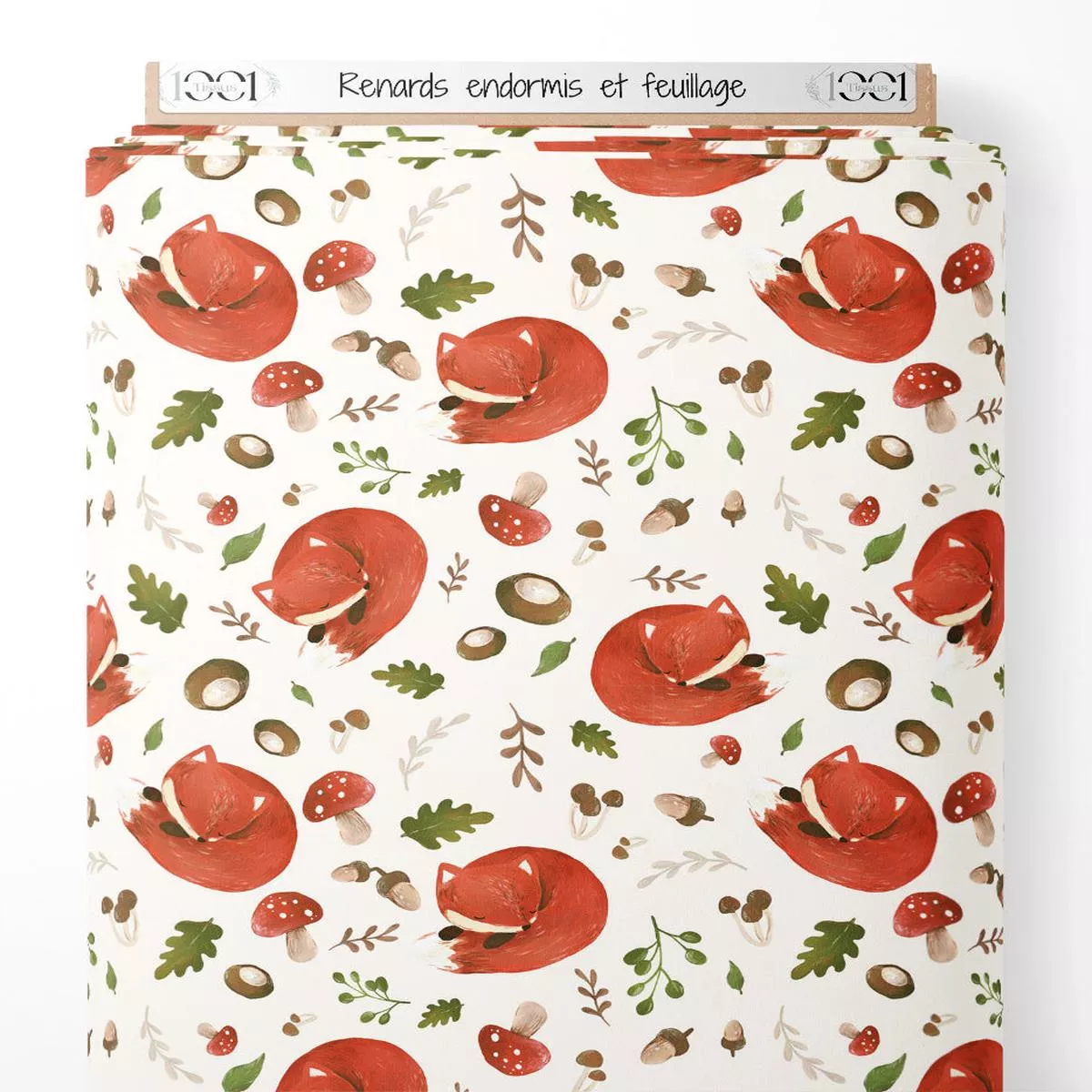 Tissu – Renards endormis et feuillage
