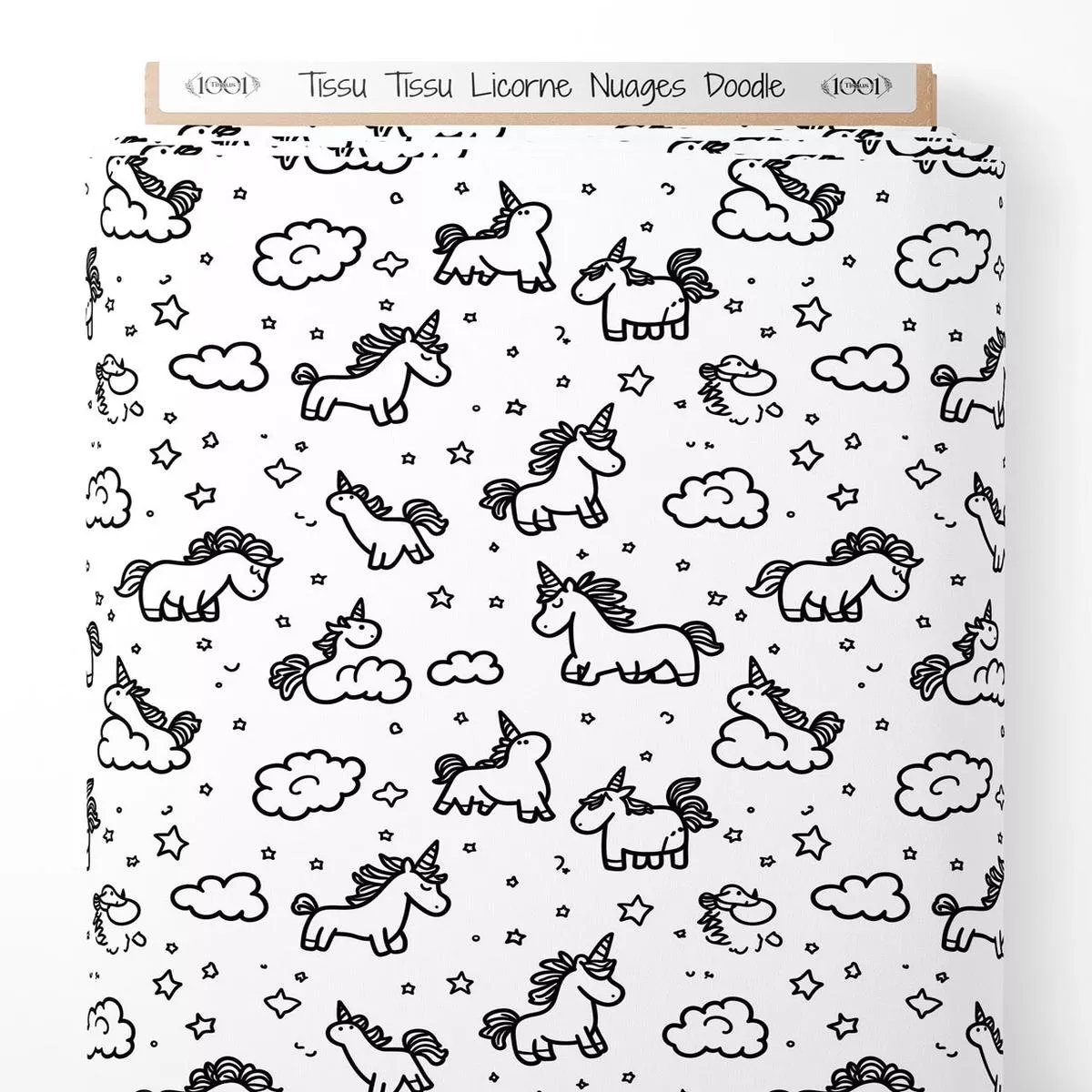Tissu – Tissu Licorne Nuages Doodle