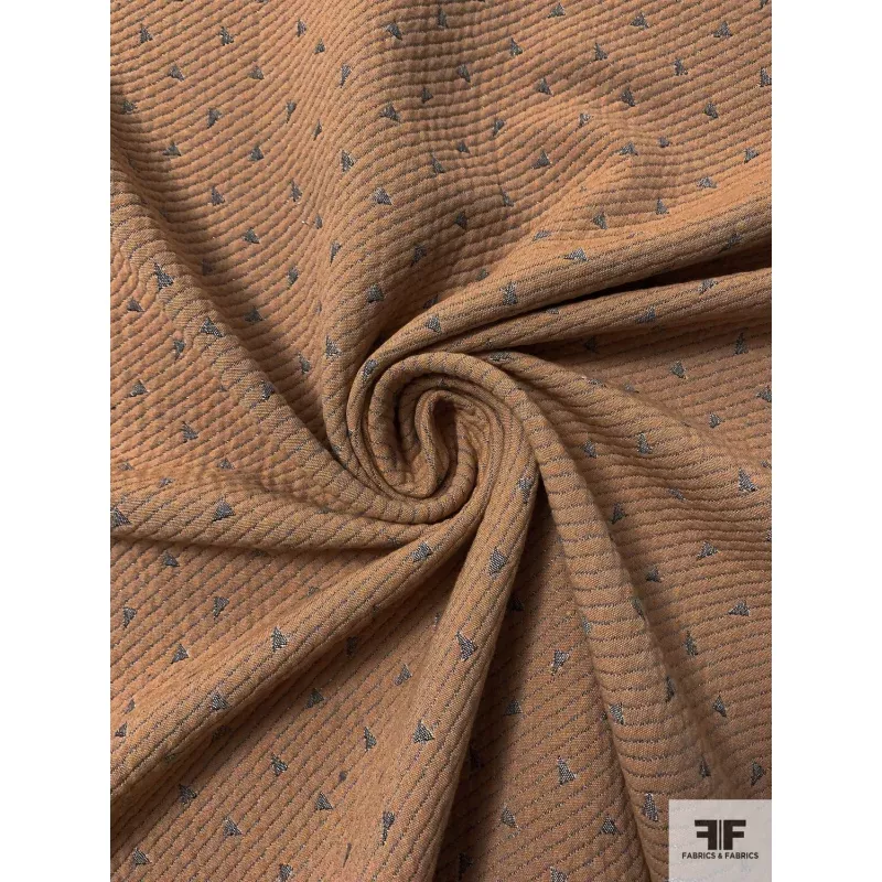 Triangles and Diagonal Striped Metallic Brocade – Tan / Black / Blue / Off-White