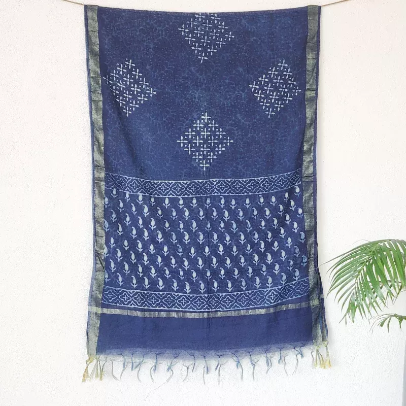 VASUNDARA – Chanderi Indigo Design Dupatta