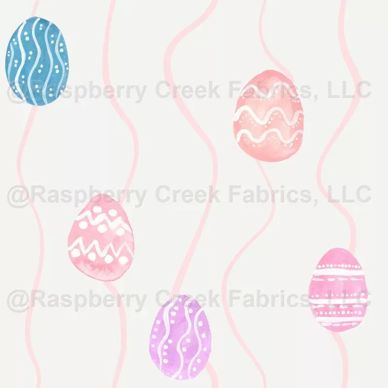 Watercolor Decorated Easter Eggs and Curvy Lines Neutral Off White