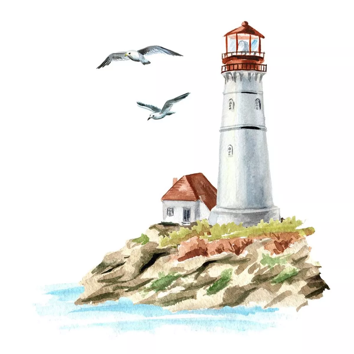 Watercolor Lighthouse Fabric Panel – Multi