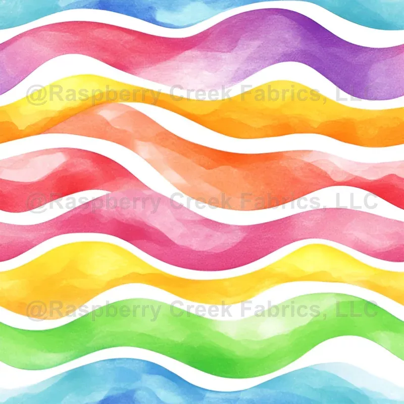 Watercolor Rainbow Wavy Lines on White – large