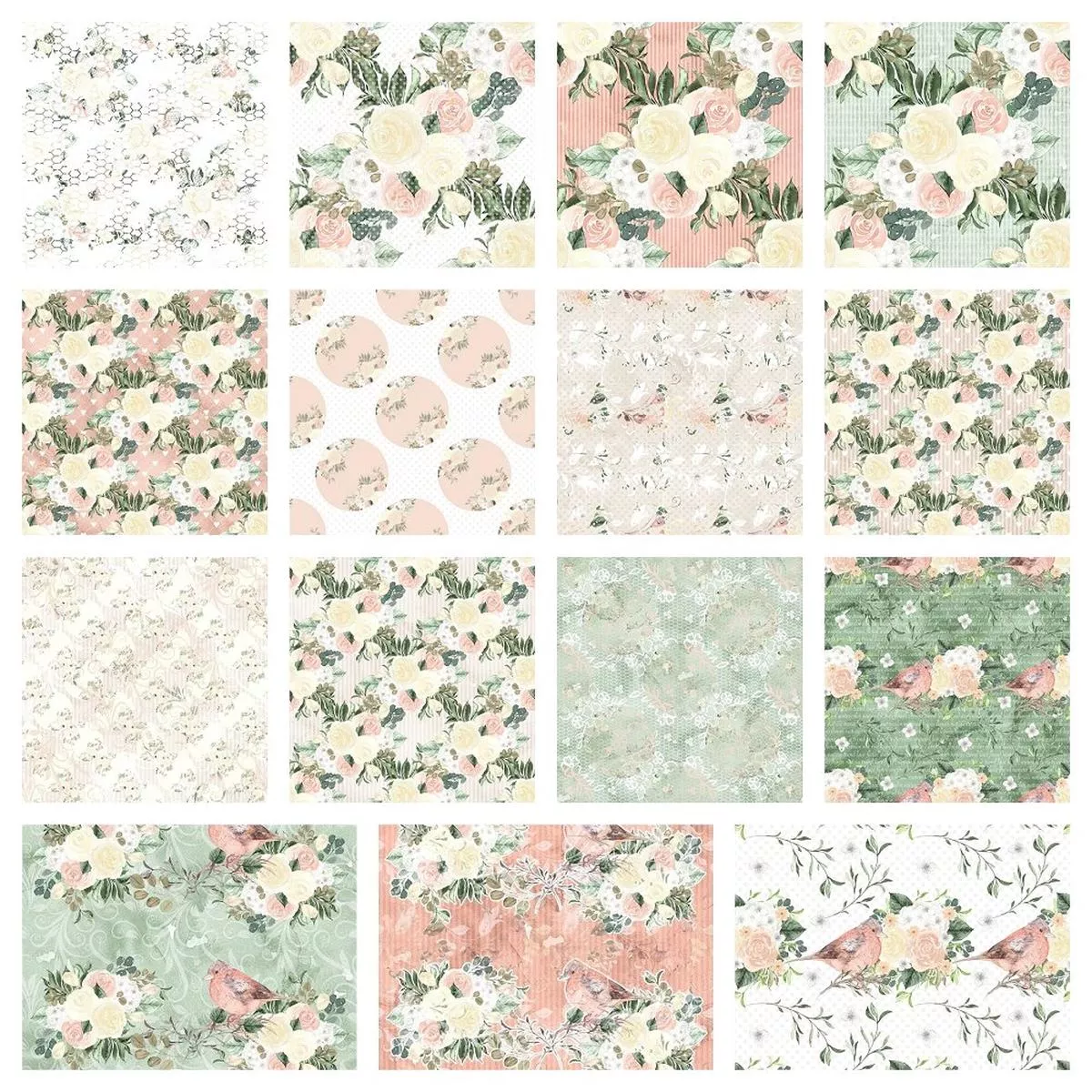 Watercolor Roses Fabric Collection – 1 Yard Bundle
