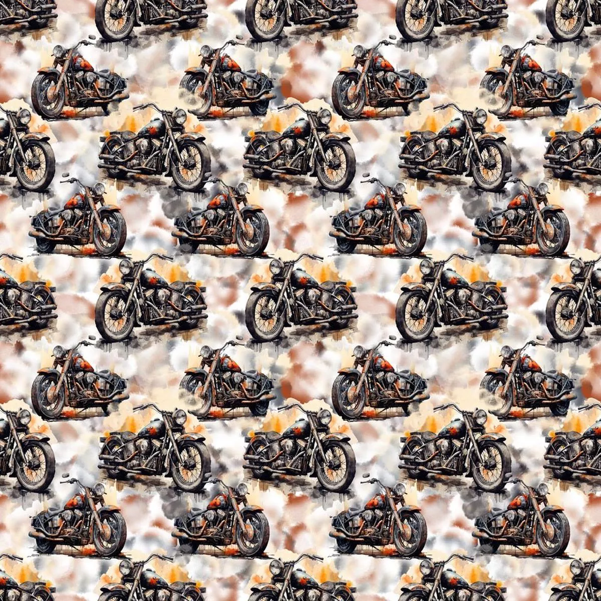 Watercolor Rustic Motorcycle Fabric