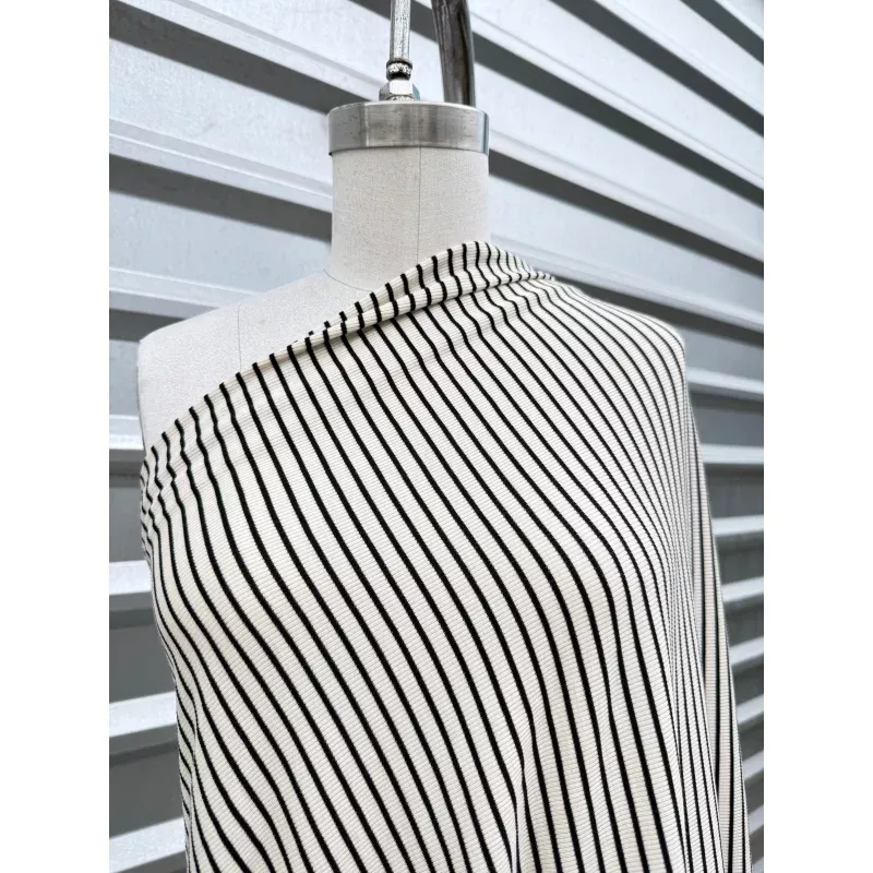 White Black Stripe 2×1 Soft Rayon Spandex Rib Knit “Tiny Piano”