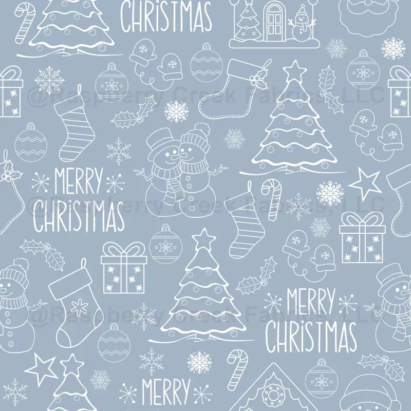 White Christmas Outlines on Light Gray Blue – large