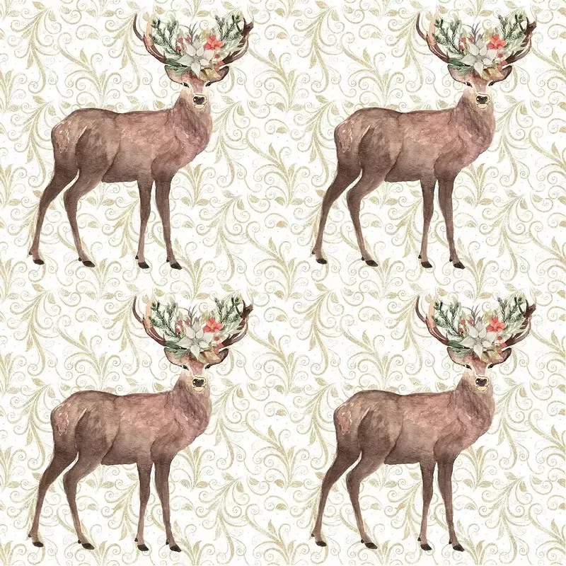 Winter Dreams Floral Deer Fabric – White