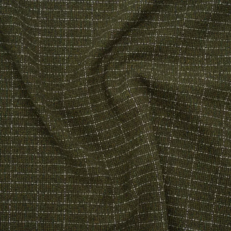 Yarn-Dyed Cotton Flannel – Olive Green and White Rectangle Checks – Deadstock