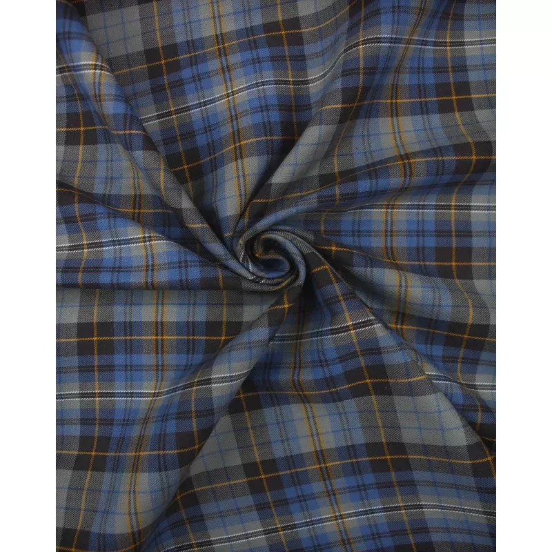 Yellow And Blue Checks Yarn Dyed Cotton Fabric