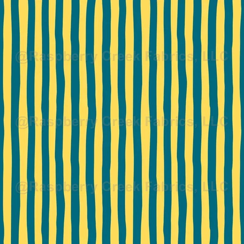 Yellow & Duck Blue Wonky Stripes