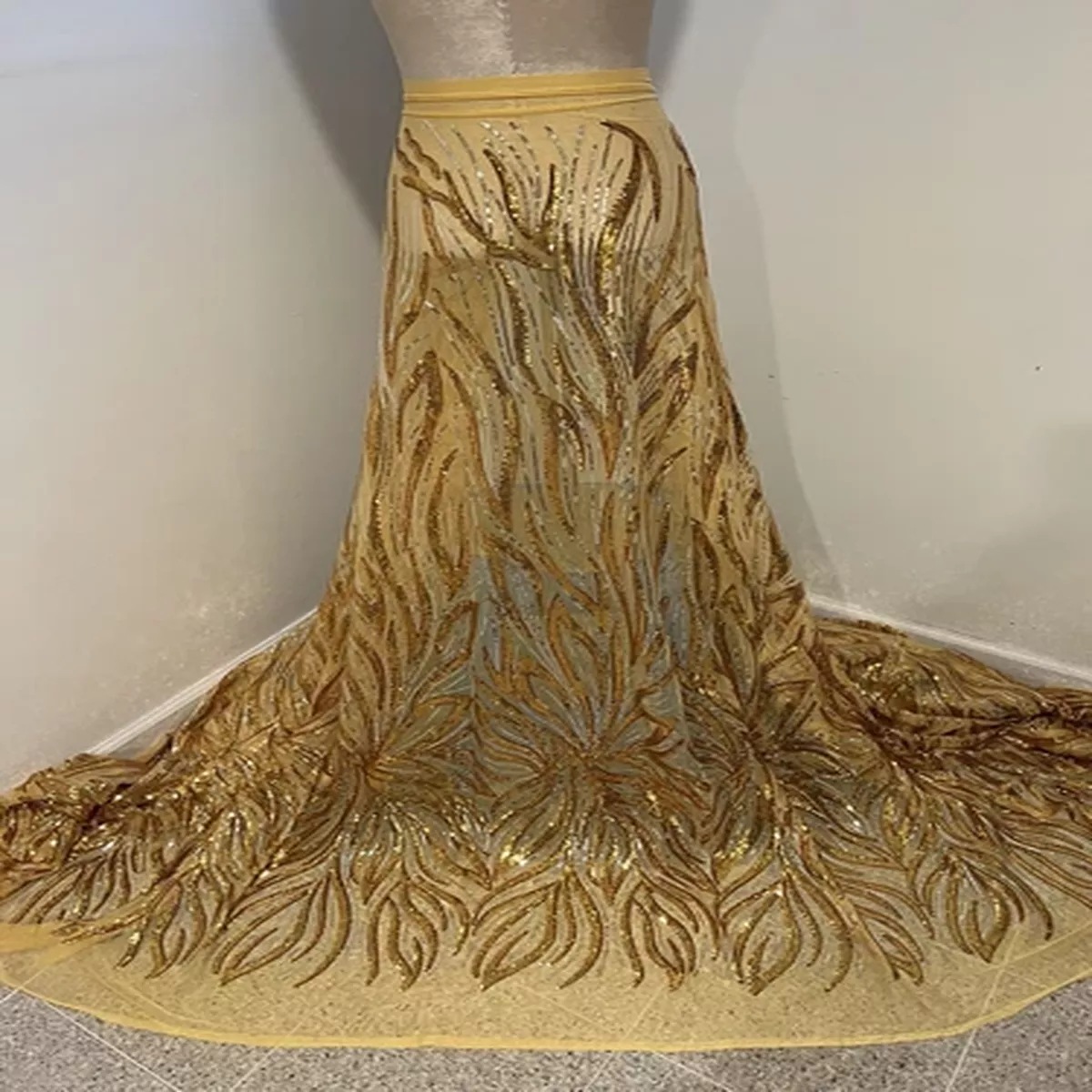 Yellow Silver Embroidered SEQUINS Lace fabric 50 Width Sold By TheYard