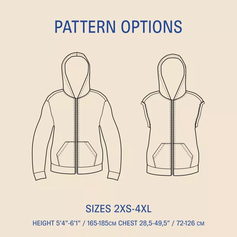 Zipper Hoodie Sewing Pattern – Unisex